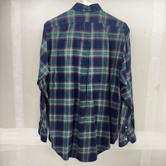 Vintage Polo Ralph Lauren Blue Green Pink Plaid Flannel Button Down Mens M 15.5 - Picture 4 of 6